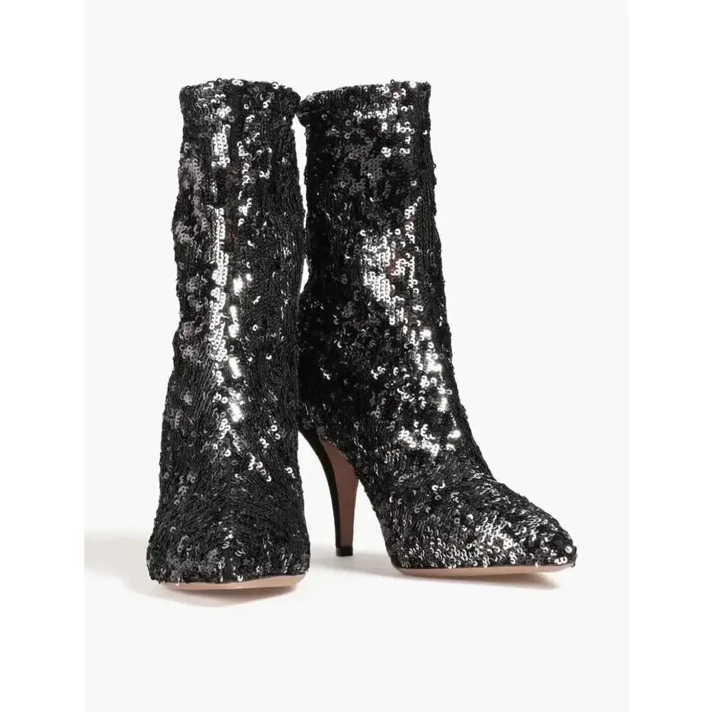 NWOT Valentino Garavani Sequin Sock Booties Nero Silver Size 35.5 (US 6)